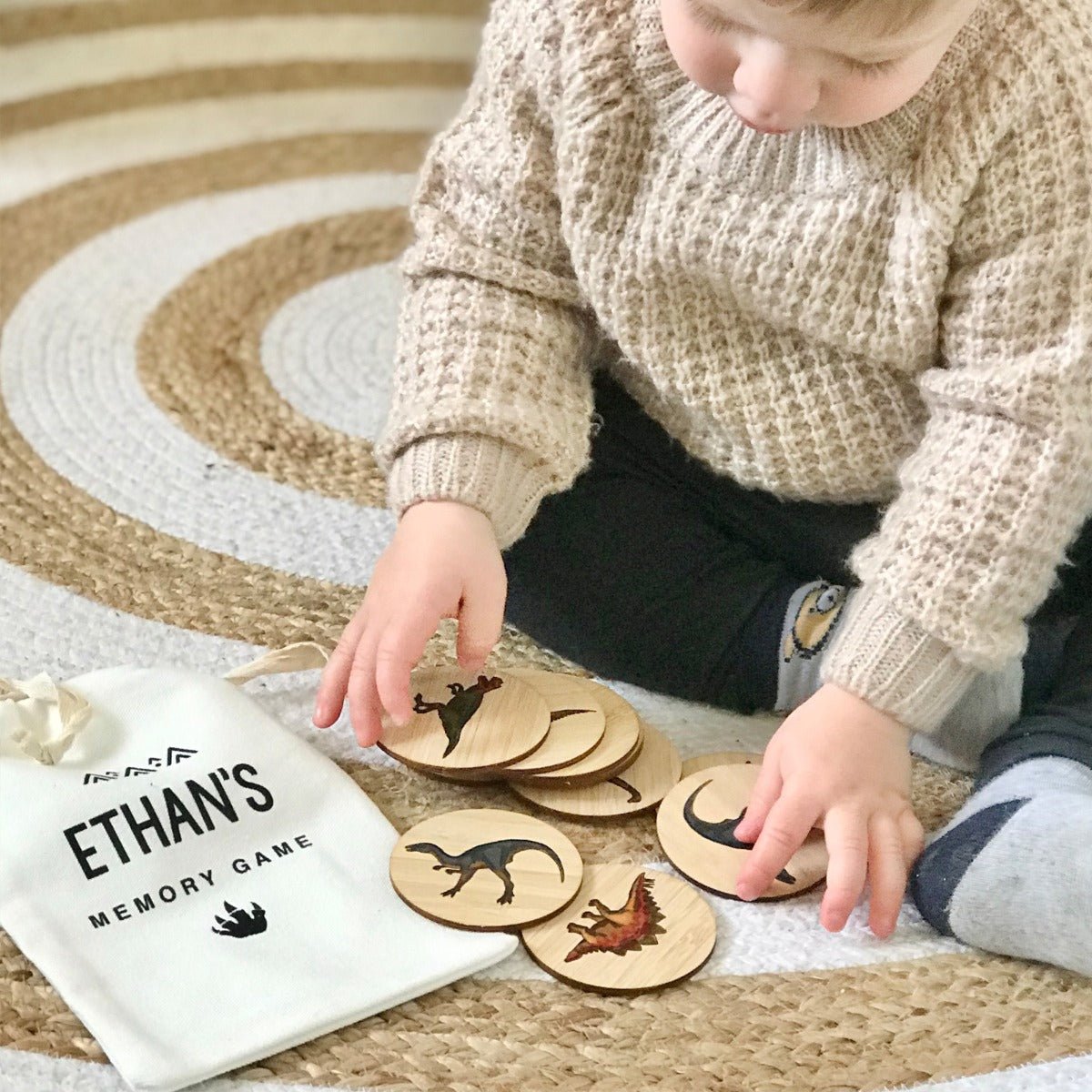 Wooden Dinosaur Memory Game with Personalised Gift Bag