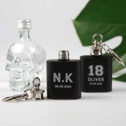 Engraved Birthday Black Mini Hip Flask Keyring