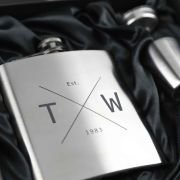 Engraved Birthday 6oz Silver Hip Flask with Funnel and Shot Glasses