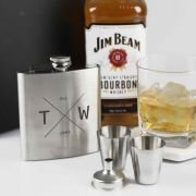 Engraved Birthday 6oz Silver Hip Flask with Funnel and Shot Glasses