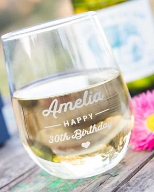 Engraved Birthday 460ml Stemless Wine Glasses