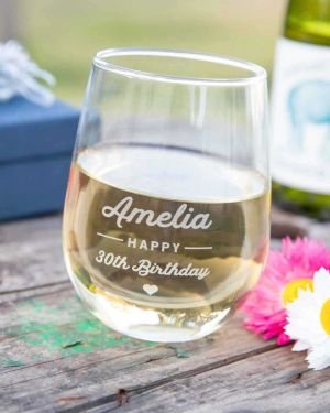 Engraved Birthday 460ml Stemless Wine Glasses