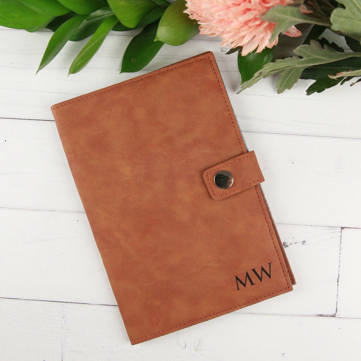 Engraved Tan Leatherette Passport Holder Birthday Gift