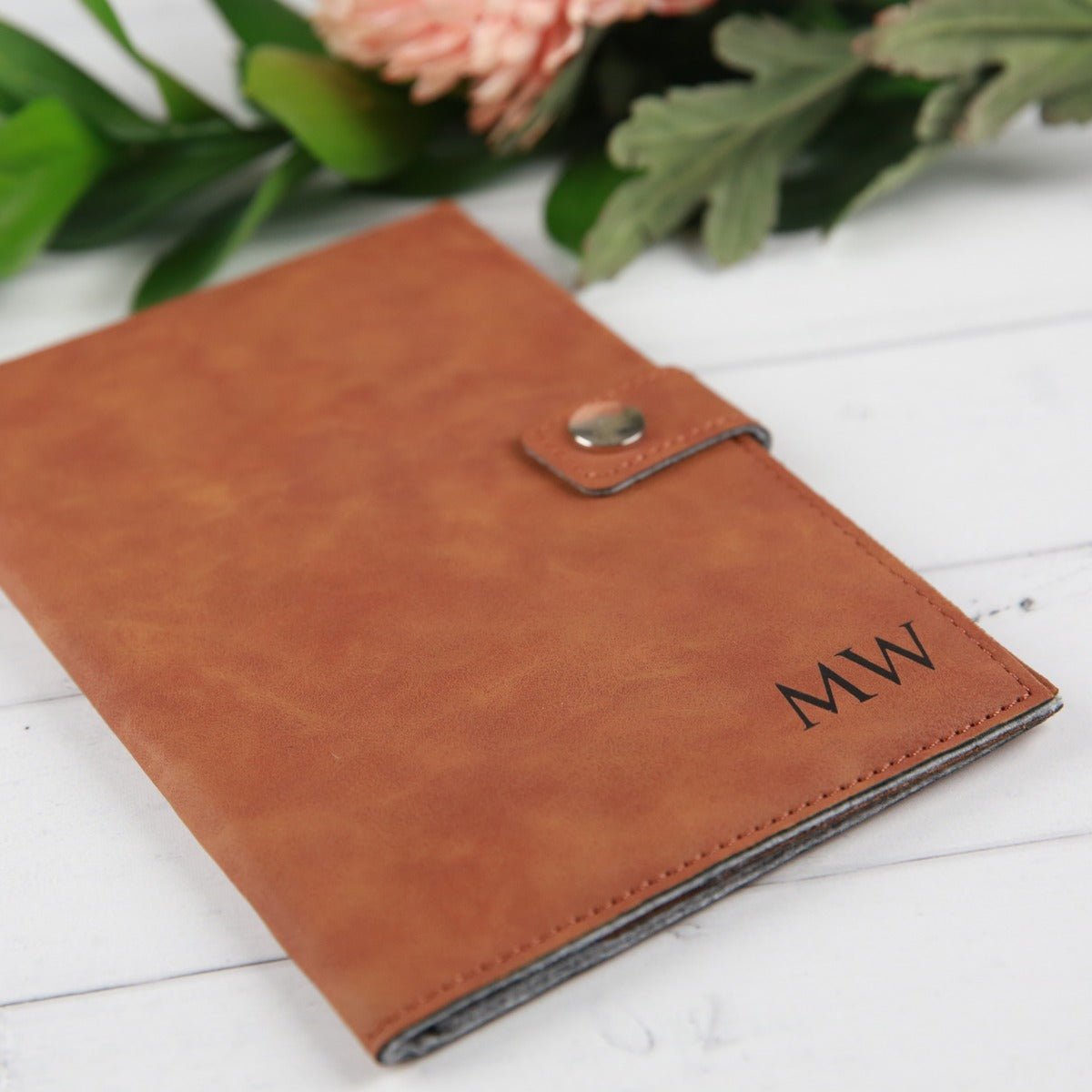 Engraved Tan Leatherette Passport Holder Birthday Gift