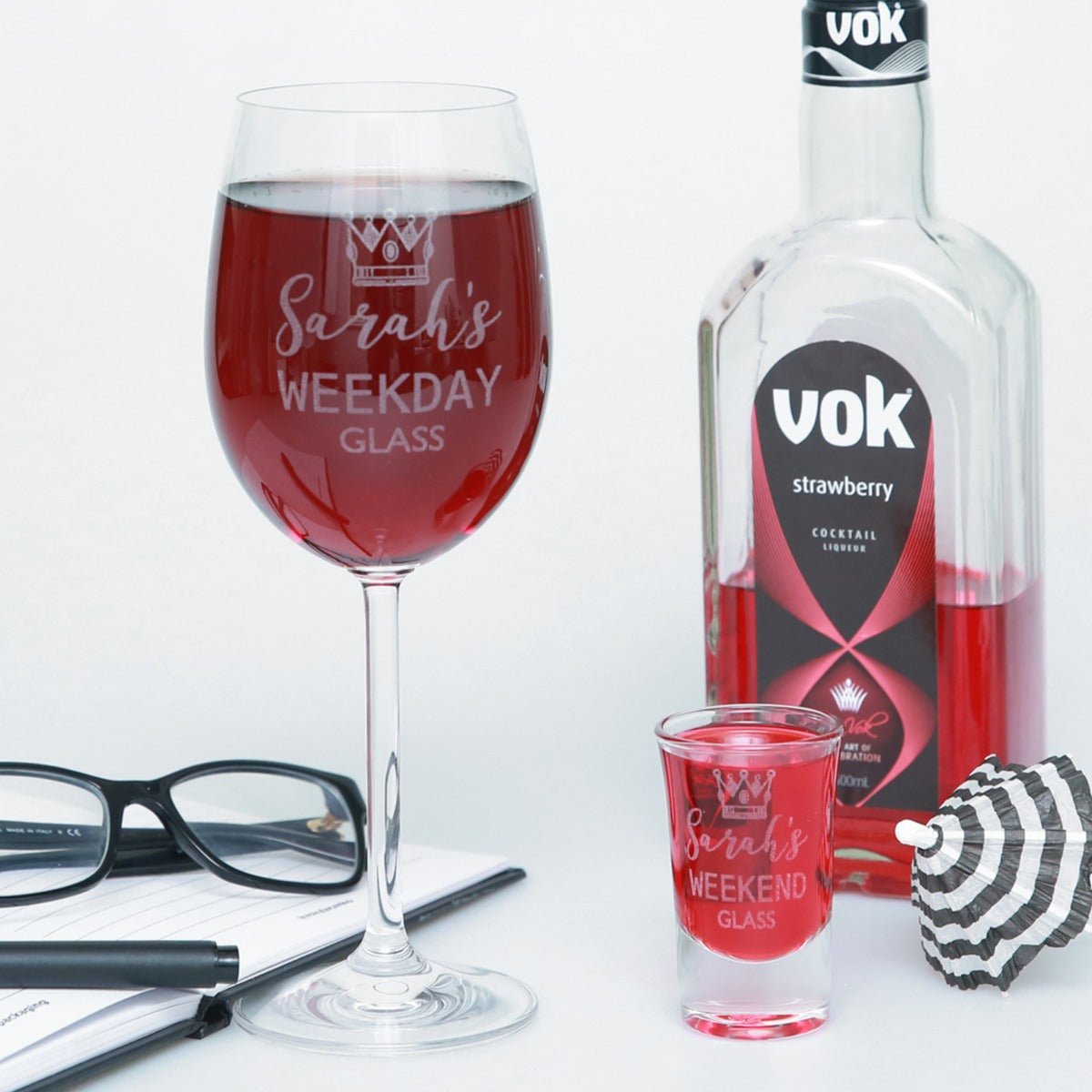 Engraved Wine Glass and Premium Shot Glass Set