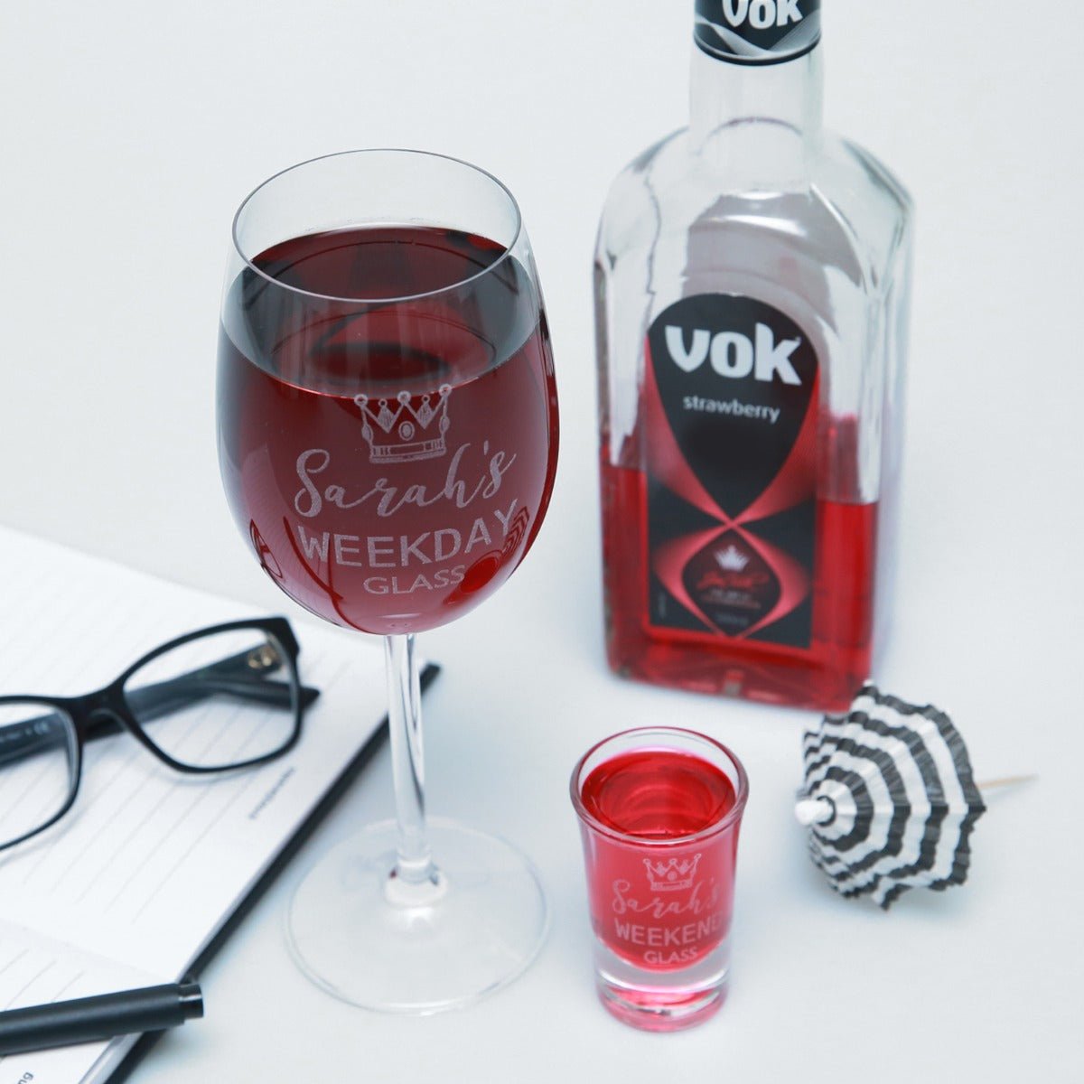 Engraved Wine Glass and Premium Shot Glass Set
