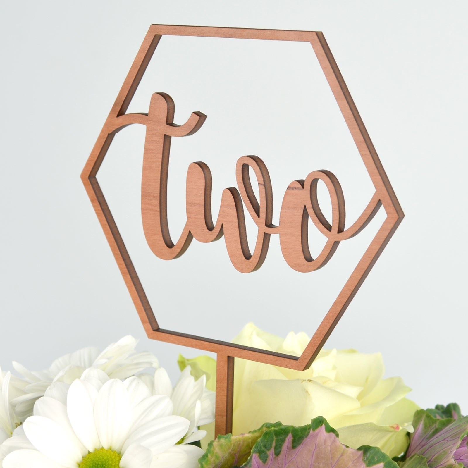 Wooden Hexagon Birthday Cake Topper