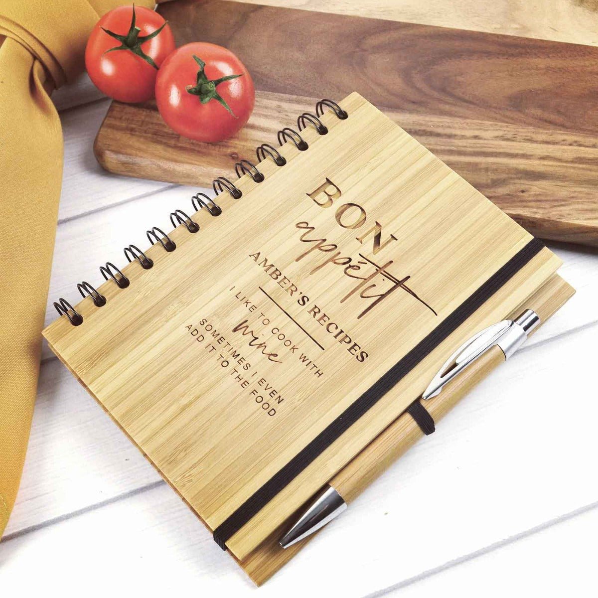 Engraved Bamboo Birthday Recipe Book with Pen
