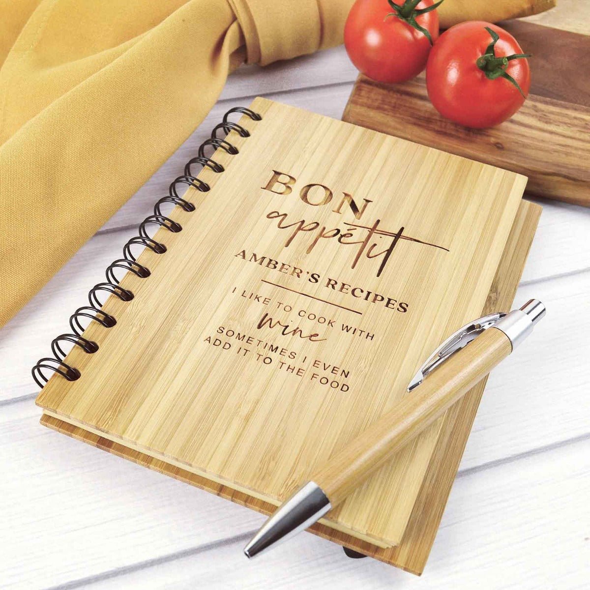 Engraved Bamboo Birthday Recipe Book with Pen
