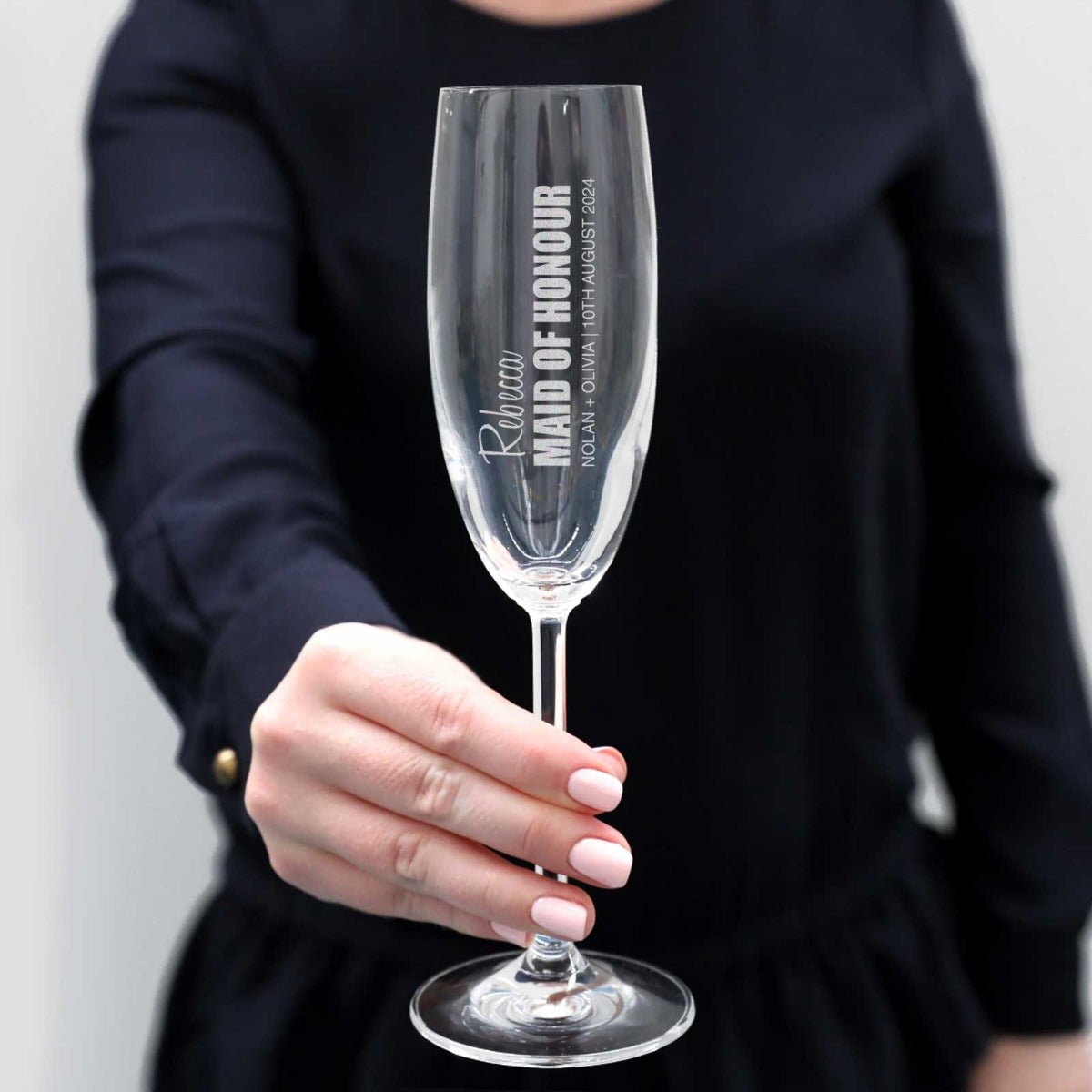 Bold Series Engraved Bridal Party Champagne Glass