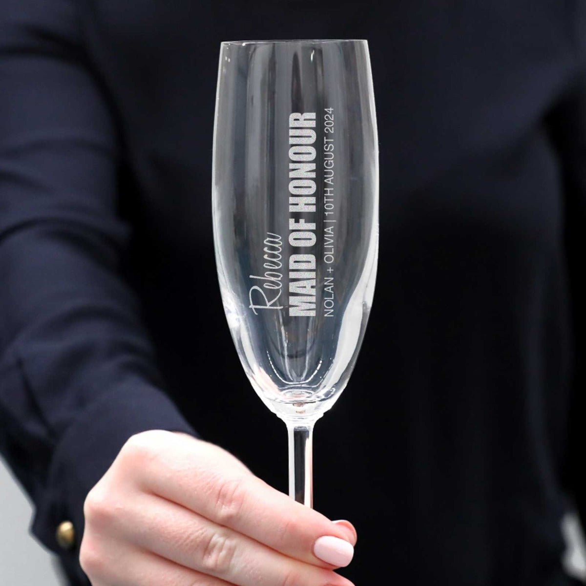 Bold Series Engraved Bridal Party Champagne Glass
