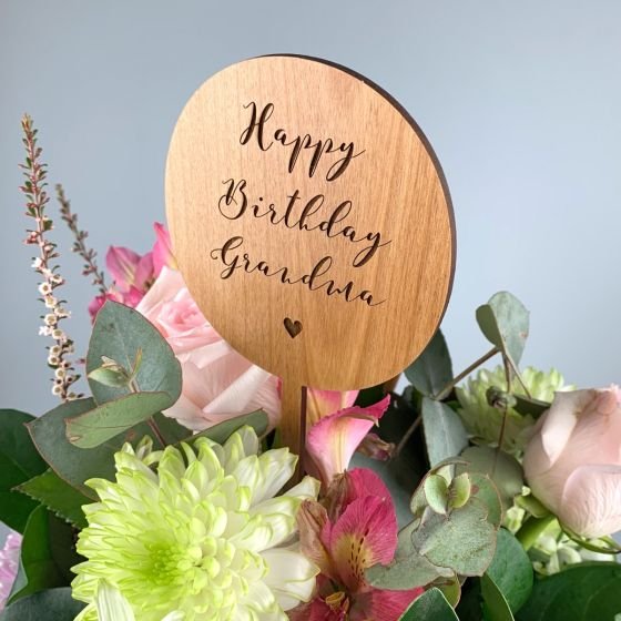Engraved Wooden Birthday Bouquet Topper