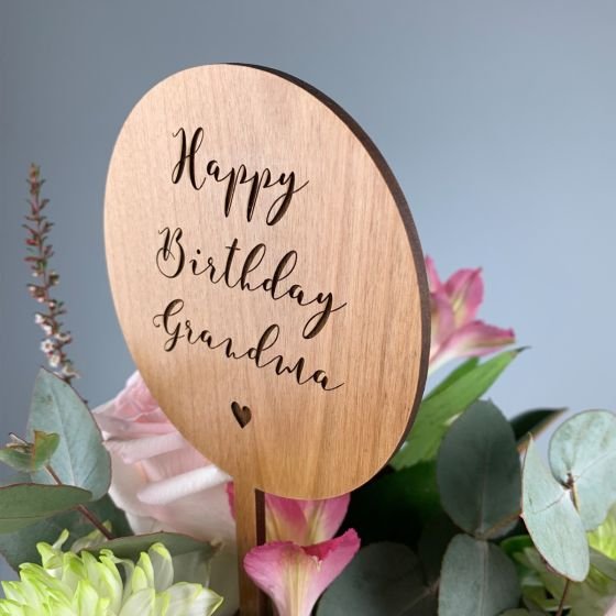 Engraved Wooden Birthday Bouquet Topper