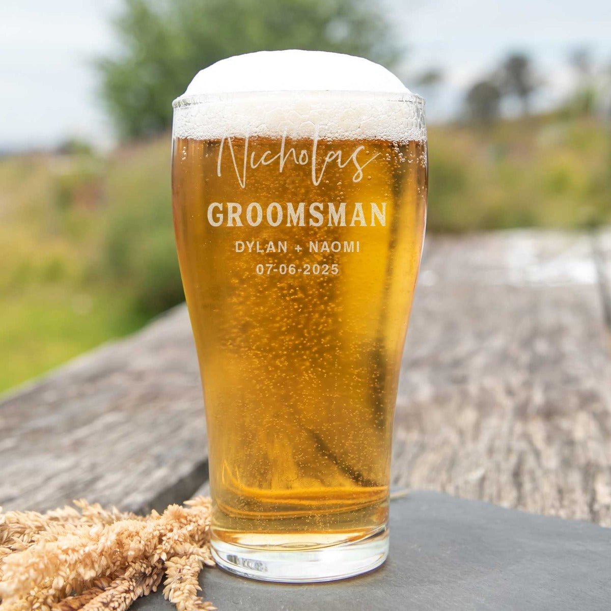 Engraved Bridal Party Schooner Beer Glass