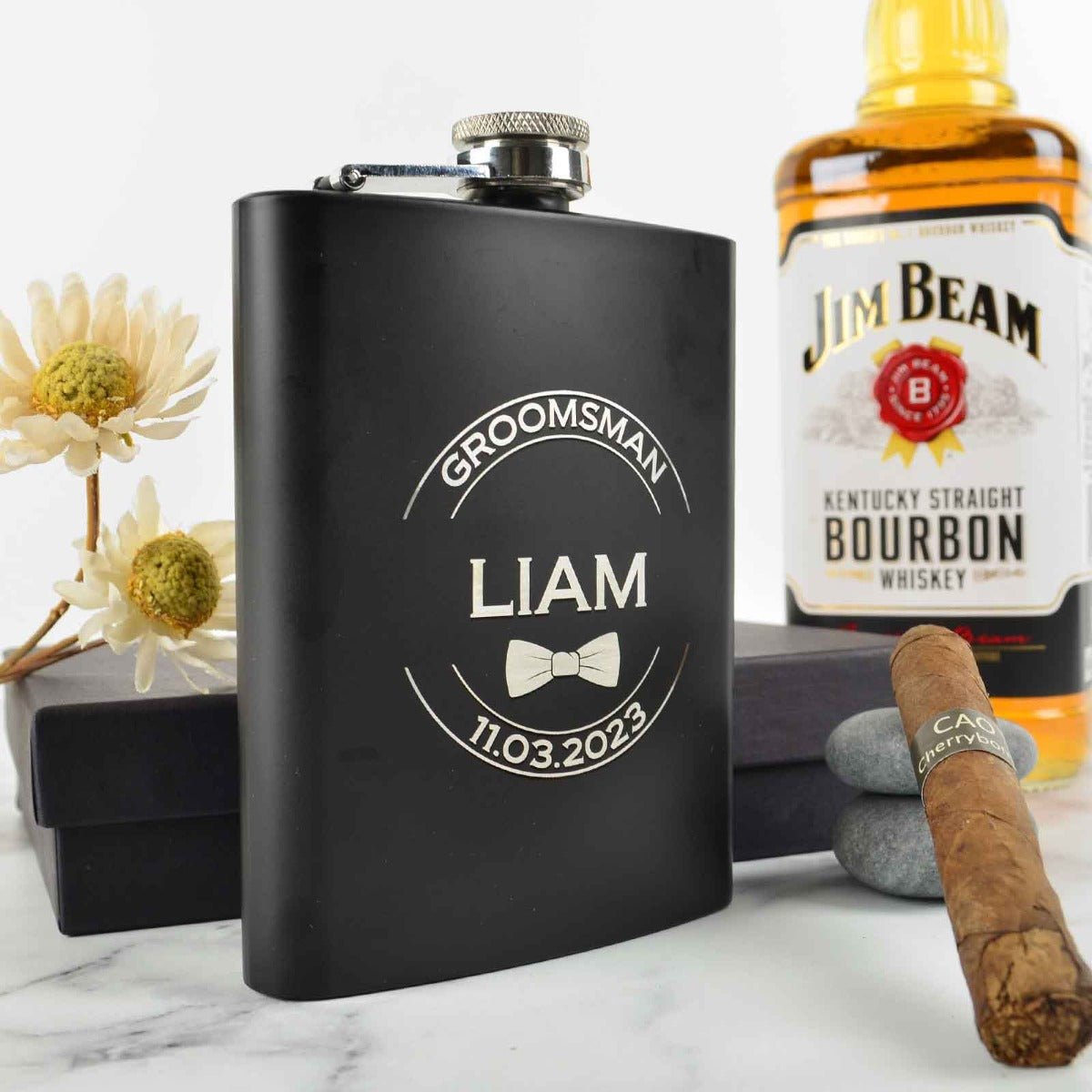 Engraved Bridal Party 7oz Black Hip Flask