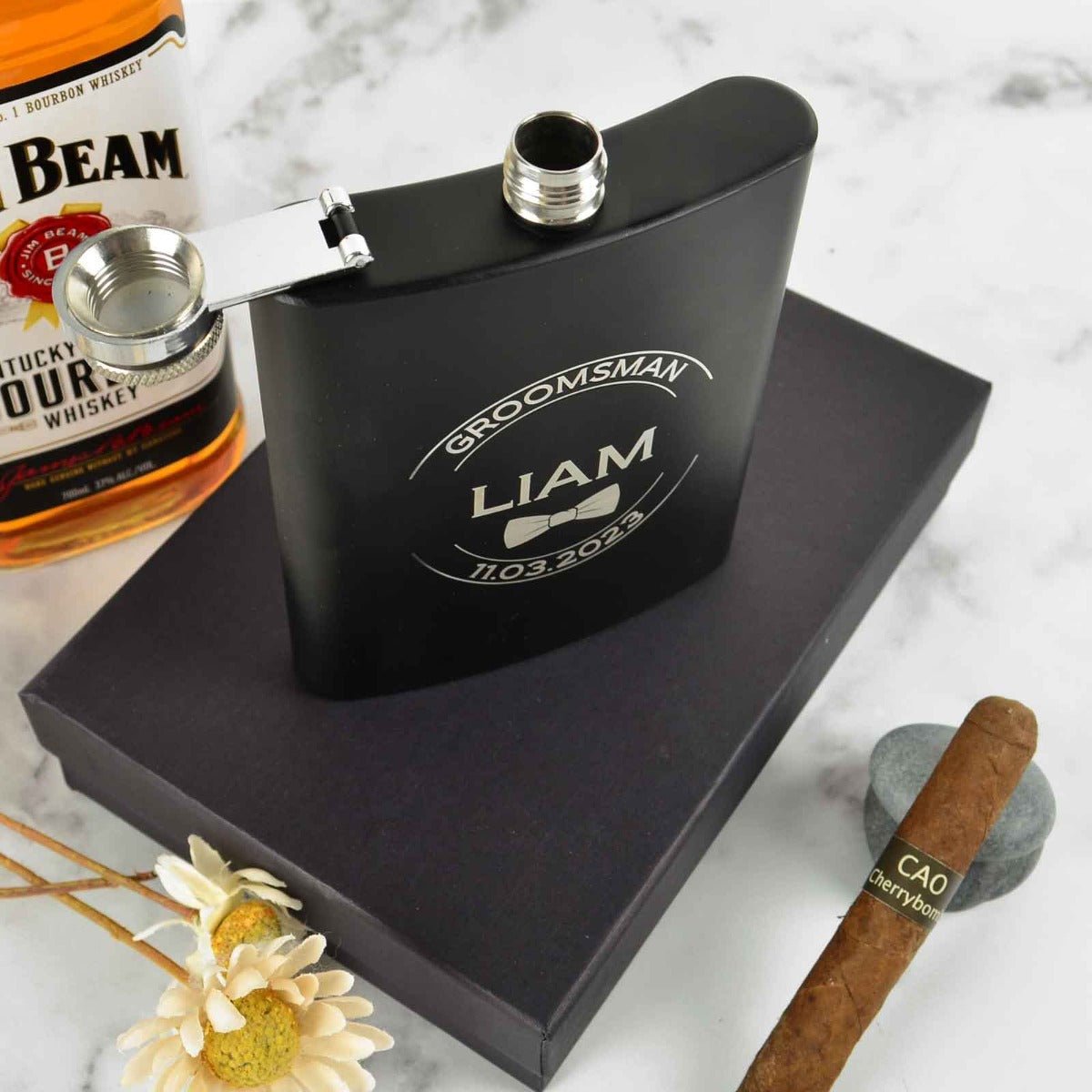 Engraved Bridal Party 7oz Black Hip Flask