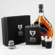 Engraved Bridal Party Black Leatherette 8oz Hip Flask Set