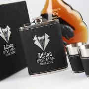 Engraved Bridal Party Black Leatherette 8oz Hip Flask Set
