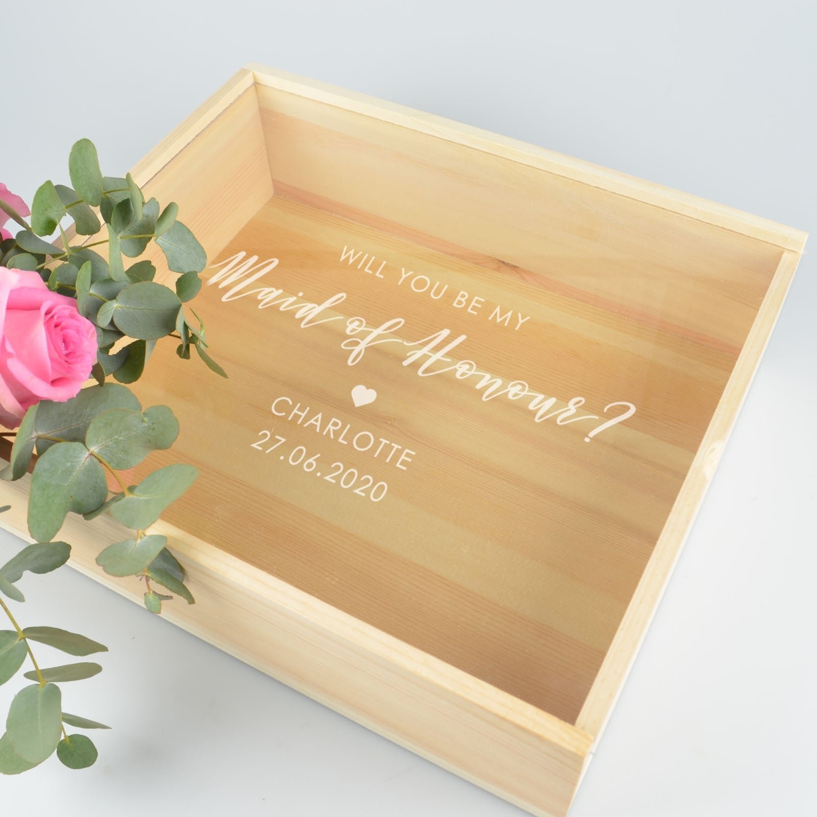 Engraved Wooden Bride. Maid of Honour and Bridesmaid Bridal Party Box