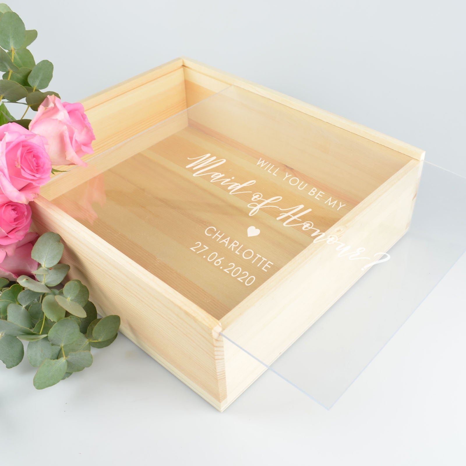 Engraved Wooden Bride. Maid of Honour and Bridesmaid Bridal Party Box