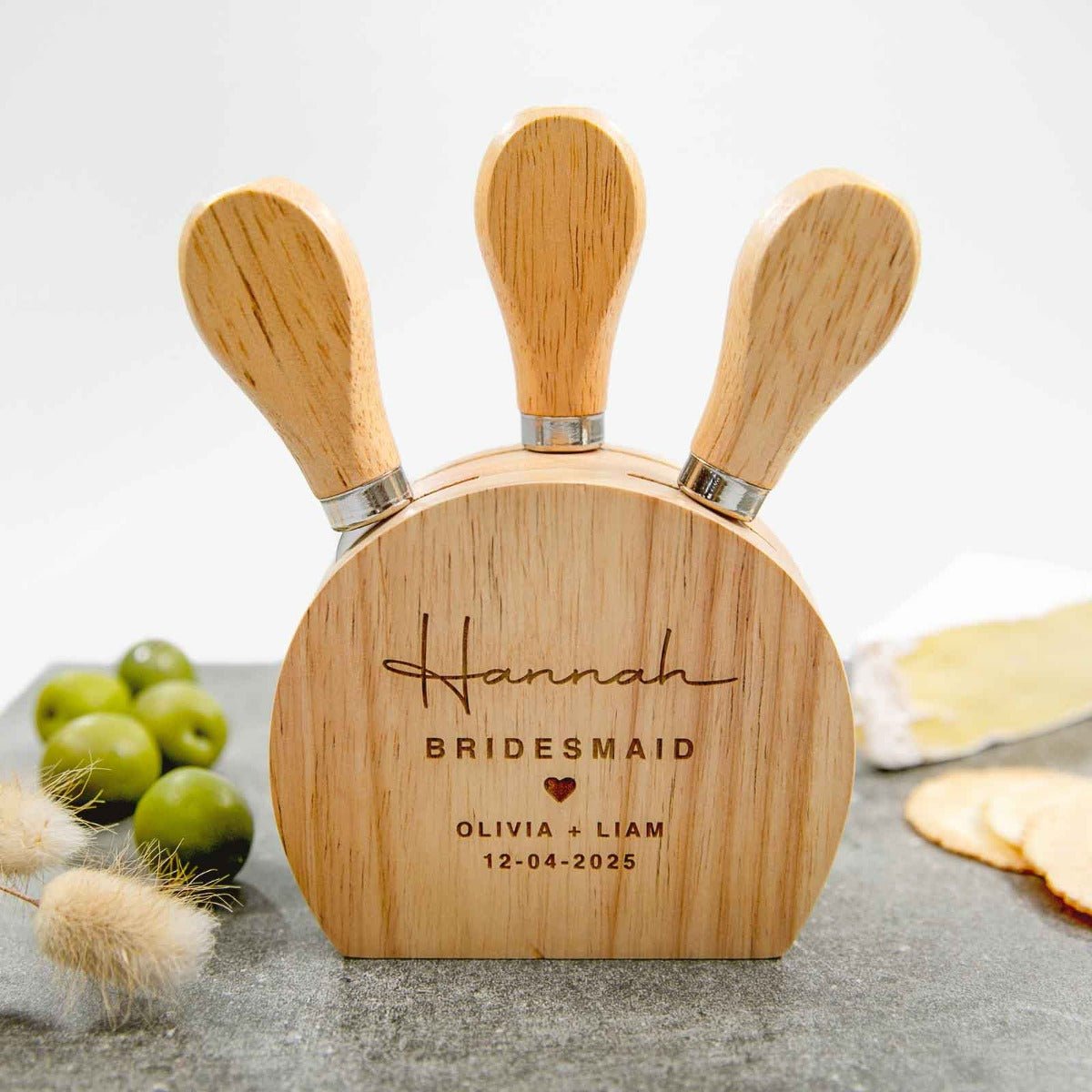 Engraved 3 Piece Cheese Knife Set Bridal Party Gift