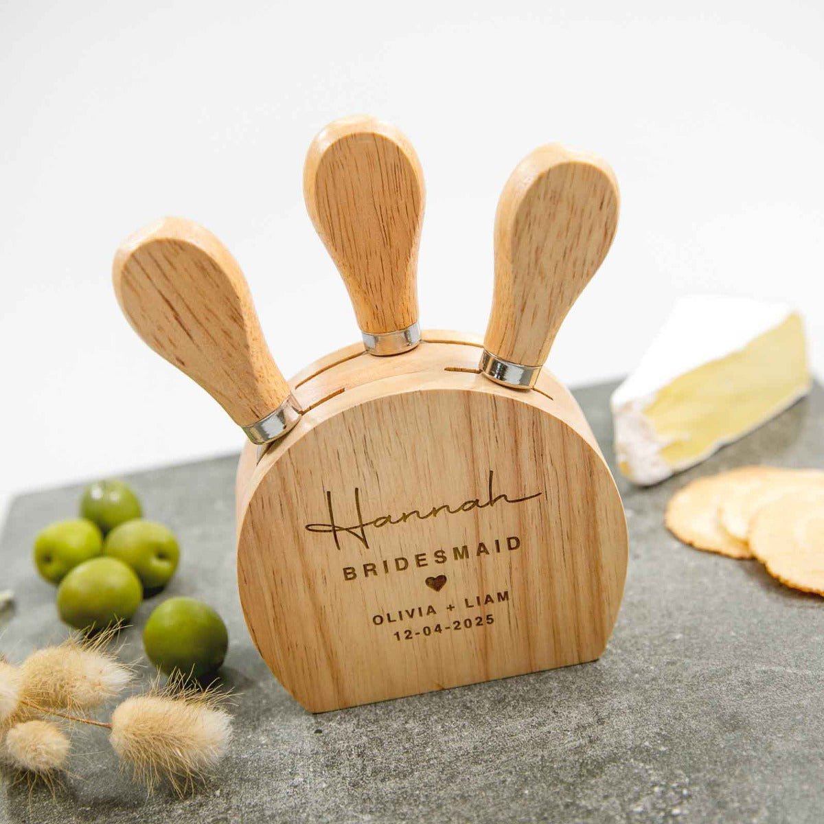 Engraved 3 Piece Cheese Knife Set Bridal Party Gift