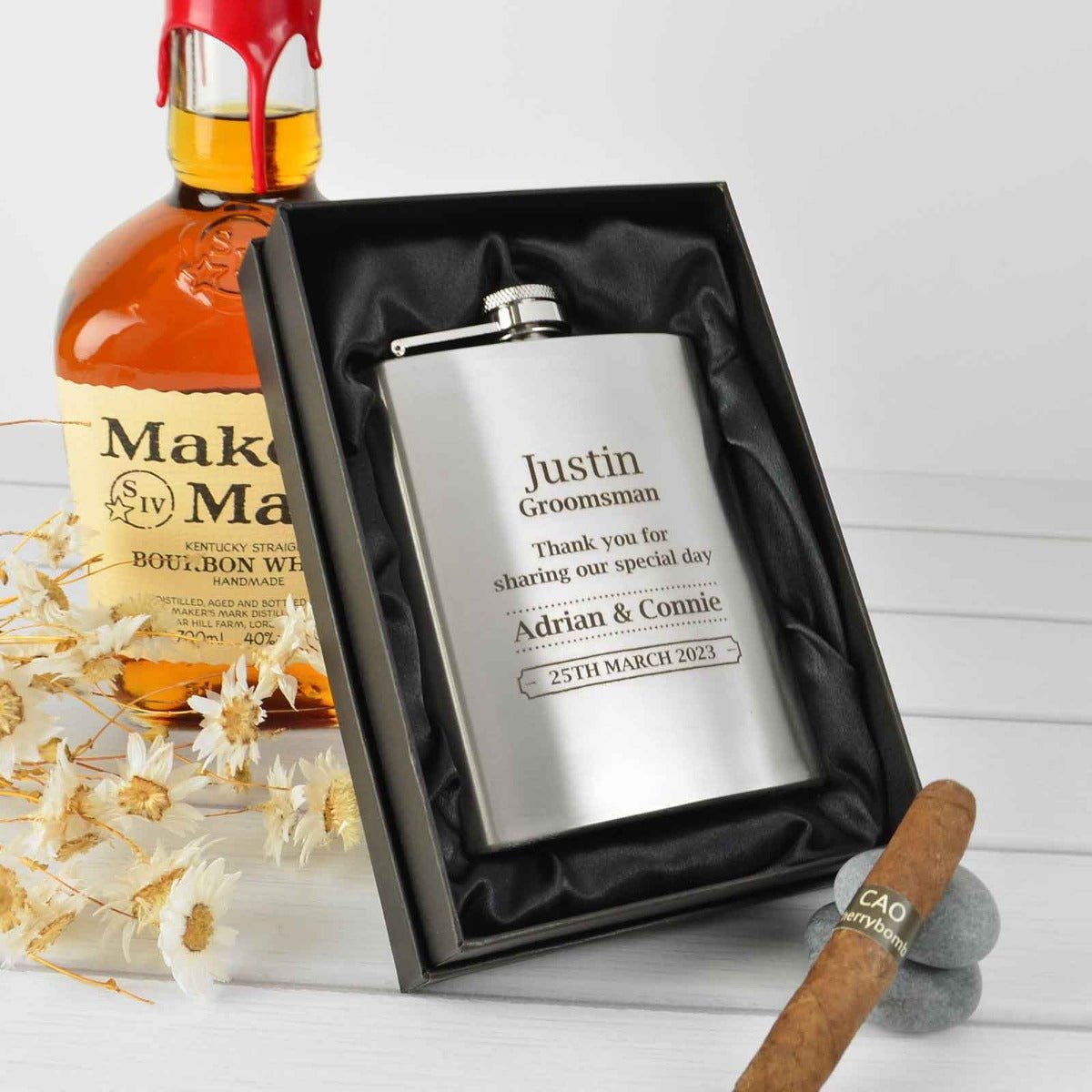 Engraved Bridal Party 7oz Silver Hip Flask