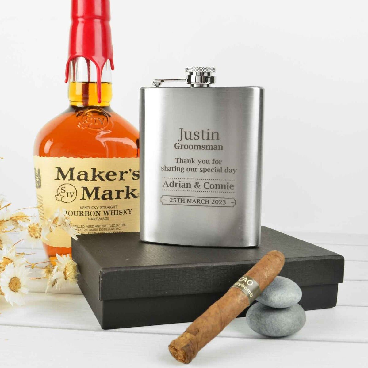 Engraved Bridal Party 7oz Silver Hip Flask