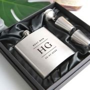 Engraved Bridal Party 6oz Silver Hip Flask with Funnel and Shot Glasses