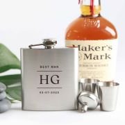 Engraved Bridal Party 6oz Silver Hip Flask with Funnel and Shot Glasses