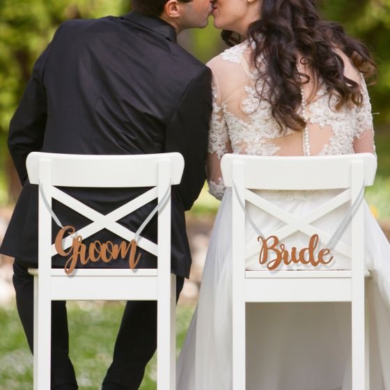 Engraved Wooden Bride and Groom Wedding Chair Signs