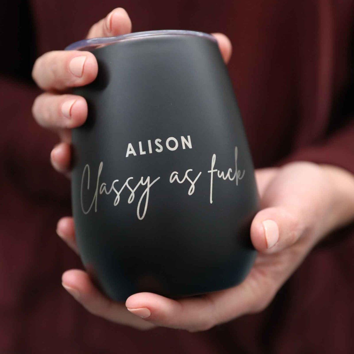 Engraved Classy As Matte Black Wine Sipper
