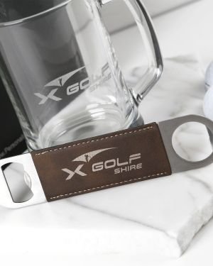 Gift Boxed Engraved Corporate 500ml Beer Mug and Leatherette Barmate