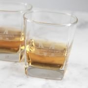 Engraved Deluxe Square Whiskey Decanter PLUS 2 Scotch Glasses Corporate Gift