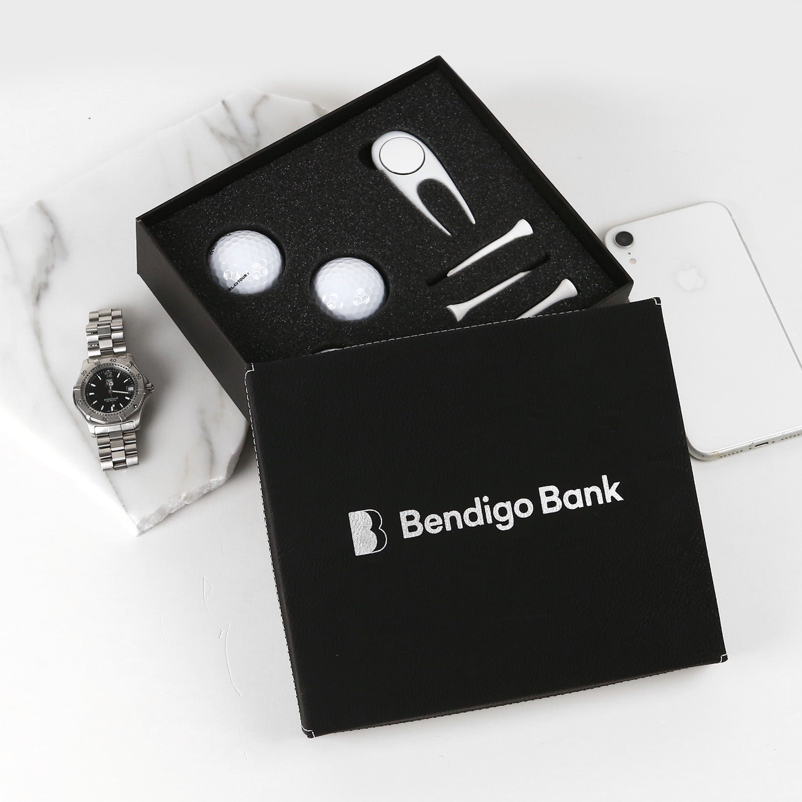 Engraved Corporate Black Leatherette Golf Gift Set