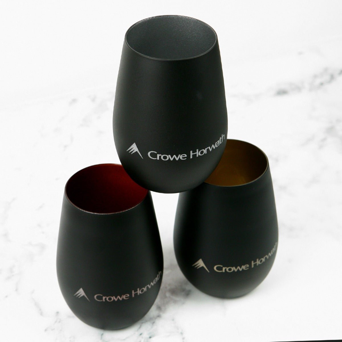 Engraved Matte Black 465ml Stemless Wine Glass Corporate Gift