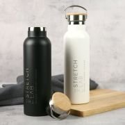 Engraved 650ml Metal Water Bottle with Wooden Lid Corporate Gift