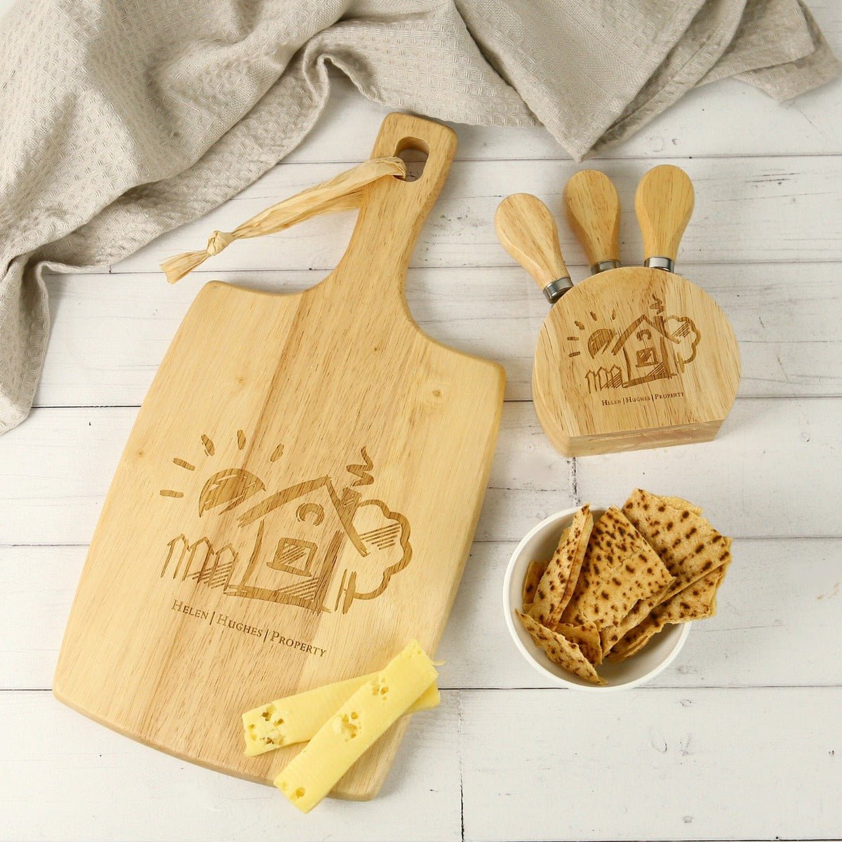 Engraved Paddle Board with Cheese Knife Set Corporate Gift