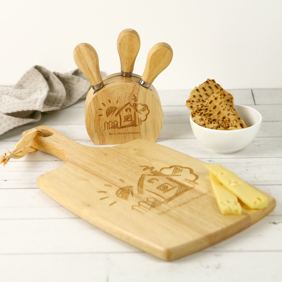 Engraved Paddle Board with Cheese Knife Set Corporate Gift