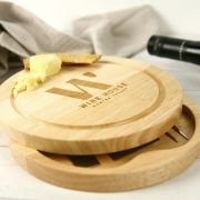 Engraved Round Wooden Cheese Knife Set Corporate Gift