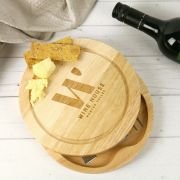 Engraved Round Wooden Cheese Knife Set Corporate Gift