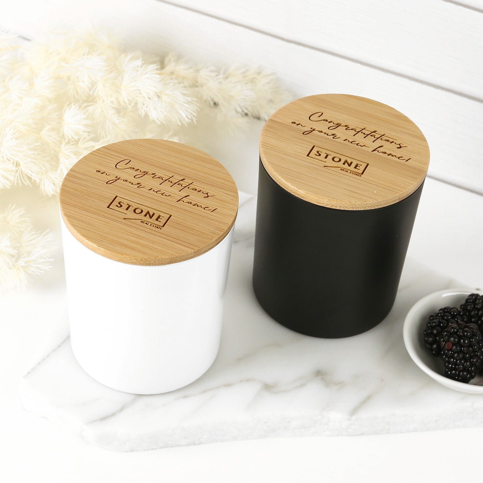 Engraved Corporate Wood Wick Soy Candle with Wooden Lid
