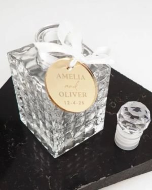 Glass Crystal 100ml Decanter with Engraved Wedding Gift Tag