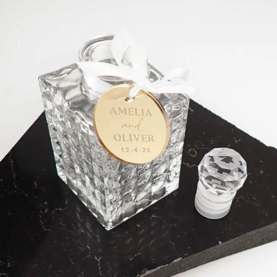 Glass Crystal 100ml Decanter with Engraved Wedding Gift Tag