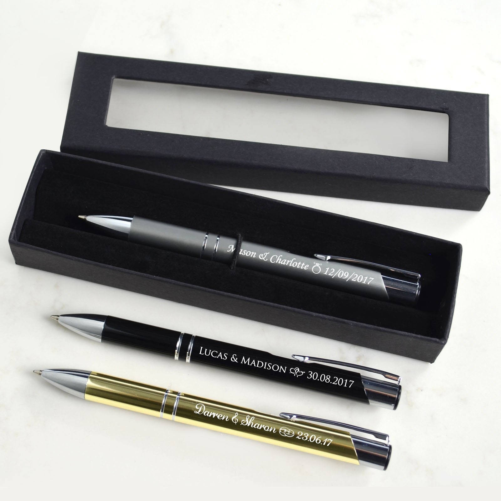 Engraved Designer Pen with Velvet Pouch Wedding Favour