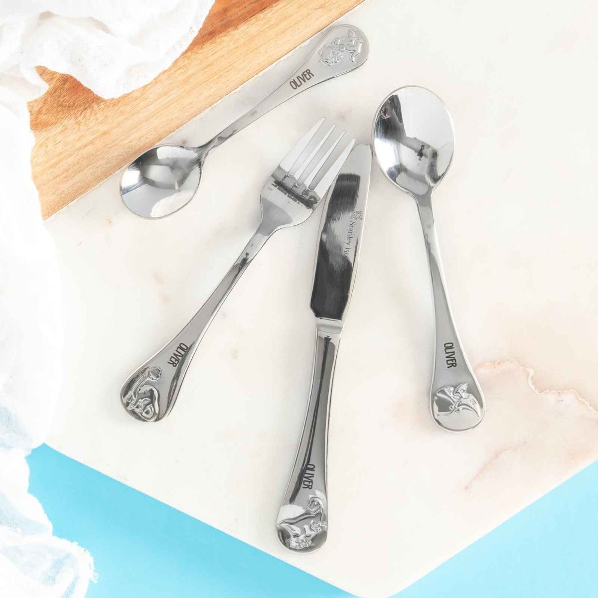 Engraved Stainless Steel Children’s Cutlery 4 Piece Set Dinosaurs