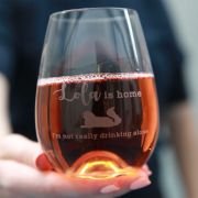 Engraved Not Drinking Alone Cat 460ml Stemless Wine Glass