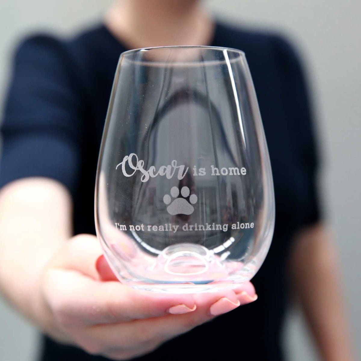 Engraved Not Drinking Alone Dog 460ml Stemless Wine Glass
