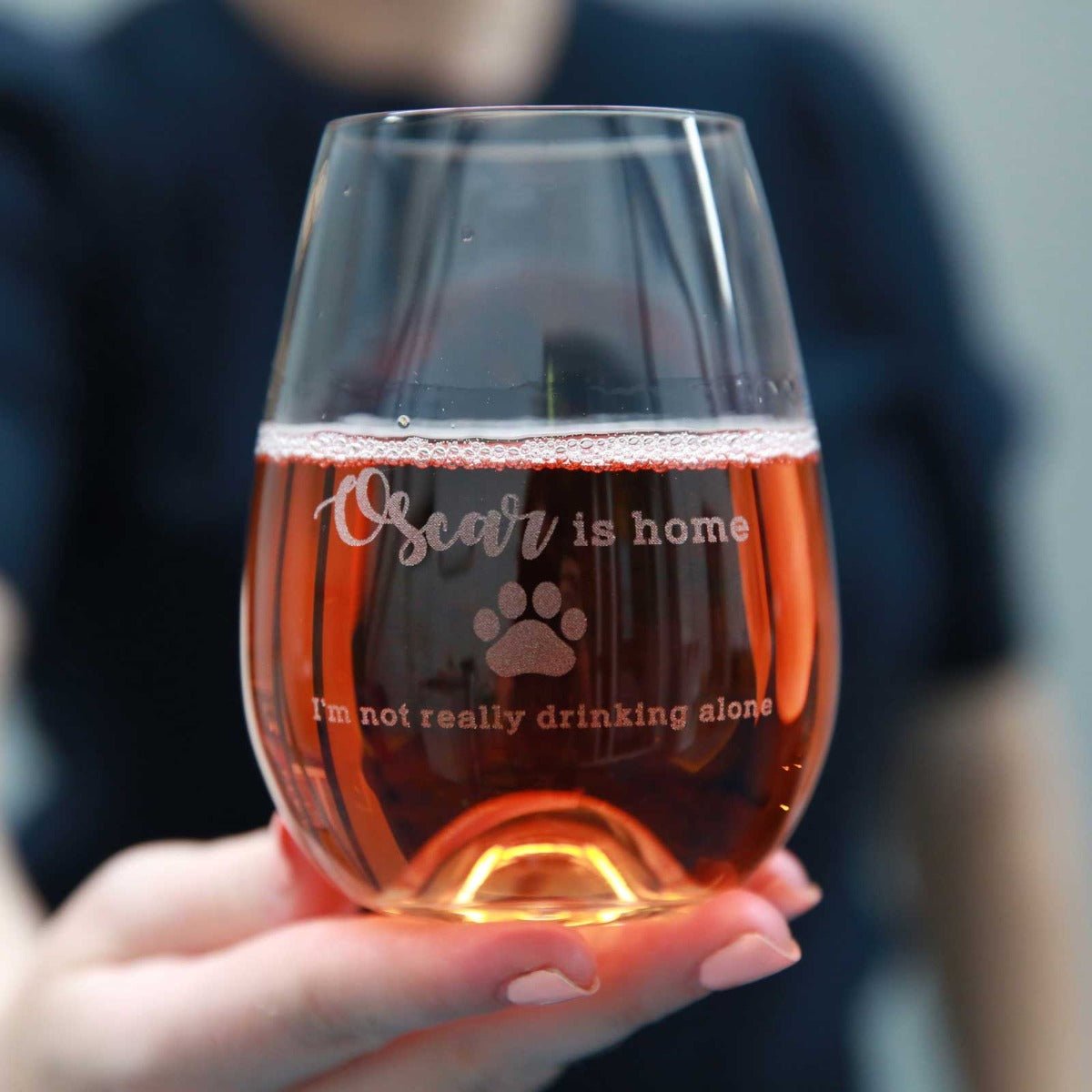 Engraved Not Drinking Alone Dog 460ml Stemless Wine Glass