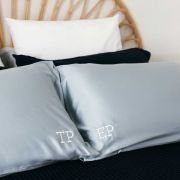 Embroidered Bamboo Satin Pillowcase Twin Set – Ice Blue